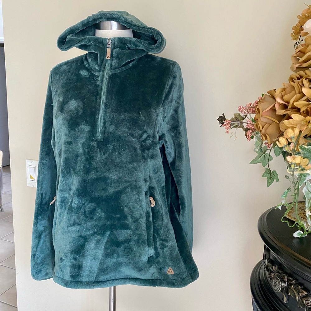 Gerry Weber Plush Hooded Half-Zip Jacket - Teal Green